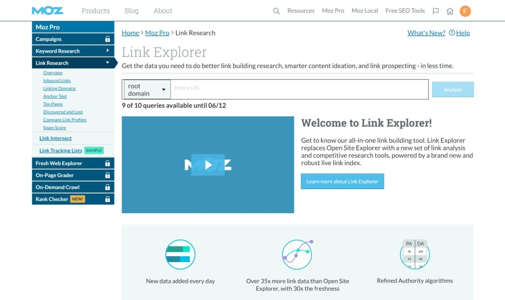 Link Research Moz Pro
